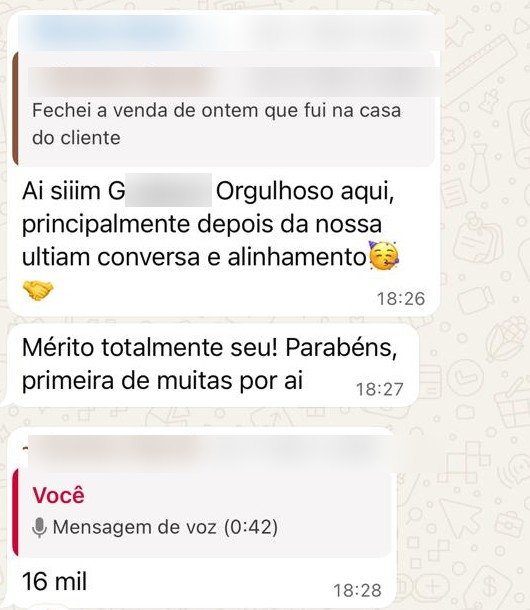 Print de WhatsApp: venda fechada na casa do cliente, 16 mil