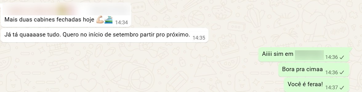 Print de WhatsApp: mais duas cabines fechadas hoje